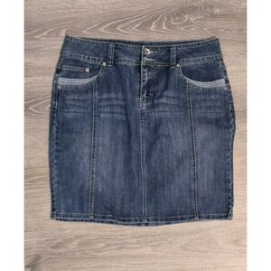JW Women's Blue Denim Skirt Button Flap Rear Pockets Size 12 Festival Western‎